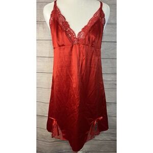 Adome Elegant Red Lace Chemise Slip Saying Lace And Bows Glam Size Large